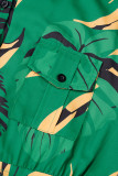 Green Street Print Bandage Patchwork Camisa Vestidos estampados com gola