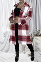 Cappotto cardigan scozzese casual rosso con colletto rovesciato taglie forti