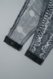 Due pezzi a maniche lunghe con scollo a O patchwork con stampa stradale grigia