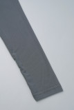 Grey Street Solid Patchwork Genomskinlig O-hals långa klänningar