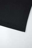 Robe longue noire élégante en patchwork uni à col en V