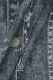 Серый Уличный принт Пэчворк О-образный вырез Длинный рукав Из двух частей