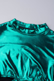 Зеленая сексуальная повседневная однотонная водолазка с длинными рукавами и длинными рукавами из двух частей