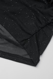 ブラック セクシー デイリー エレガント シンプル シースルー ワンショルダー 非対称ドレス