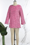 Roze elegante effen pailletten patchwork rechte jurken met o-hals