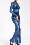 Blue Street Однотонные лоскутные прозрачные длинные платья с круглым вырезом