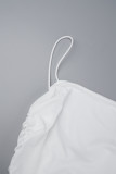 ホワイトセクシーカジュアルソリッドバックレスフォールドスパゲッティストラップラップスカートドレス