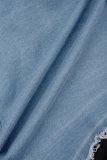 Hellblauer, lässiger Farbblock-Patchwork-Taschen-Umlegekragen, Zweiteiler in Übergröße