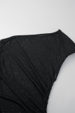 Svarta sexiga dagligen Elegant Enkelhet Genomskinliga asymmetriska klänningar med en axel
