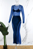 Blue Street – robe longue transparente en Patchwork, couleur unie, col rond, robes