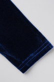 Royal Blue Sweet Solid Bandage Patchwork Oblique Collar Loose Jumpsuits