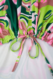 Vestidos de vestir estampados con cuello vuelto y hebilla de cordón con estampado informal rosa