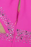 Vestidos asimétricos de malla transparente, fiesta dulce, Sexy, rojo rosa, elegante, Formal, de retazos