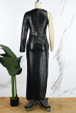 ブラック セクシー デイリー パーティー エレガント シンプル スリット ソリッド カラー 非対称ドレス