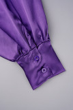 Robe longue plissée à col rond, couleur unie, décontractée, violette