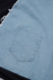 azul claro casual bloque de color patchwork bolsillo cuello vuelto talla grande dos piezas