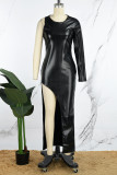 ブラック セクシー デイリー パーティー エレガント シンプル スリット ソリッド カラー 非対称ドレス