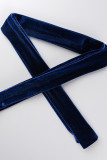 Royal Blue Sweet Solid Bandage Patchwork Snedkrage Lösa Jumpsuits