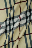 Khaki Sexy Plaid Patchwork Cardigan Collar Long Sleeve Three Pieces