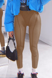 Brown Street Retazos lisos Pantalones pitillo de cintura media ajustados de color liso