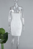 ホワイトセクシーなパッチワークホット掘削バックレススパゲッティストラップラップスカートドレス