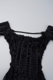 Черные сексуальные повседневные однотонные платья с открытой спиной и открытыми плечами с длинными рукавами