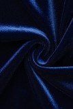 Bleu Royal doux solide pansement Patchwork col Oblique combinaisons lâches