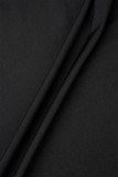 Zwart kaki casual effen patchwork jurken met V-hals en lange mouwen