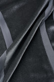 Robe longue transparente à col rond gris Street, couleur unie, patchwork