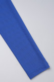 Blue Street Solid Patchwork Transparente O Neck Vestidos longos