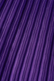 Фиолетовые повседневные однотонные лоскутные плиссированные длинные платья с круглым вырезом