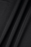 Vestido longo preto casual sólido frênulo básico com decote em U