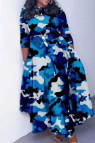 Camouflage Elegant Print Bandage Patchwork Zipper O Neck Printed Dress Dresses