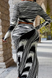 Черно-белая элегантная юбка-карандаш с круглым вырезом и принтом в стиле пэчворк, большие размеры, две части