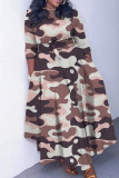 Camouflage élégant imprimé pansement Patchwork fermeture éclair col rond robes imprimées