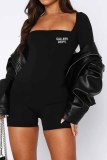 Black Sexy Print Letter Square Collar Rompers