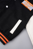Schwarze Street-Stickerei-Patchwork-Taschenschnalle mit Mandarinkragen-Oberbekleidung