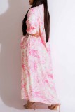 ピンク カジュアル プリント レター ターンダウン カラー シャツ ドレス ドレス