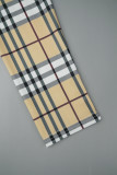 Kaki casual geruite patchwork vest met lange mouwen en drie stukken