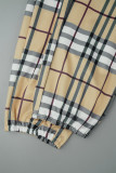 Cardigan patchwork scozzese casual kaki con colletto a maniche lunghe in tre pezzi