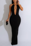 Черное сексуальное вечернее элегантное вечернее платье с металлическими аксессуарами, украшение с открытой спиной и блестками, V-образным вырезом, вечернее платье, платья
