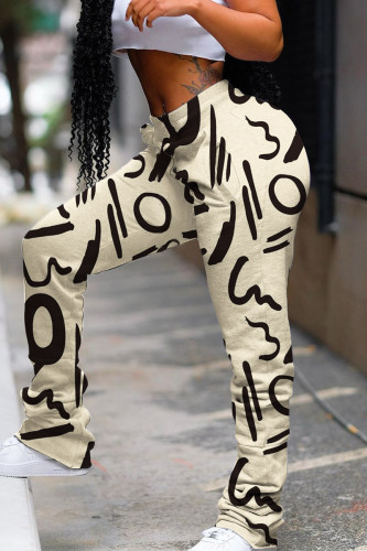 Apricot Casual Print Fold Regular High Waist Conventional Full Print Bottoms