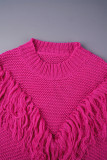 Pink Casual Solid Tassel O Neck Tops