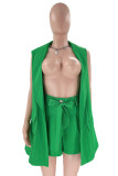 Green Casual Solid Patchwork Turn-back Collar Sleeveless Two Pieces