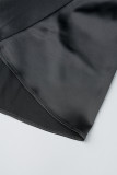 Schwarze sexy solide Patchwork rückenfreie trägerlose lange Kleider