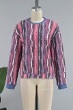Rosa Red Street Color Block Patchwork O Neck Tops
