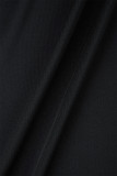 Vestidos casuais pretos sensuais sólidos vazados com decote em V mangas compridas