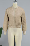 Apricot Casual Solid Patchwork Zipper Collar Outerwear