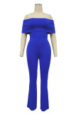 Colorful Blue Sexy Solid Patchwork Off the Shoulder Boot Cut Jumpsuits