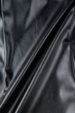 Schwarze, lässige, einfarbige Röcke mit Patchwork-Schlitz und schmaler, hoher Taille